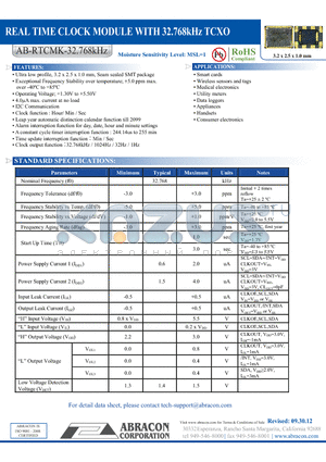 AB-RTCMK-32768KHZ datasheet - Ultra low profile, 3.2 x 2.5 x 1.0 mm, Seam sealed SMT package