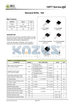 16PT06AI datasheet - Stansard SCRs, 16A