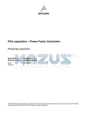 B25668A7246A375 datasheet - Film capacitors - Power Factor Correction
