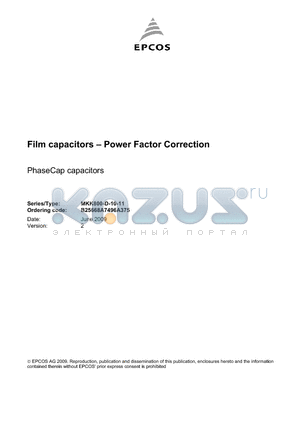 B25668A7496A375 datasheet - Film capacitors - Power Factor Correction
