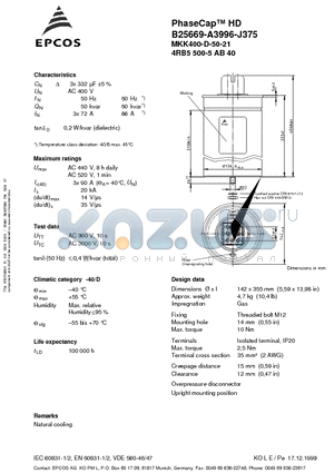 B25669-A3996-J375 datasheet - PhaseCap HD Capacitors for Power Factor Correction