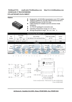 16PT8510FX datasheet - 10/100 BASE-T TRANSFORMER