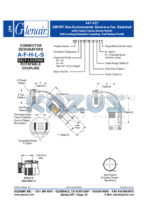 447AM427NF08 datasheet - EMI/RFI Non-Environmental Band-in-a-Can Backshell with Cable Clamp Strain-Relief