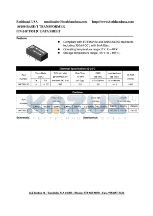 16PT8512C datasheet - 10/100 BASE-T TRANSFORMER