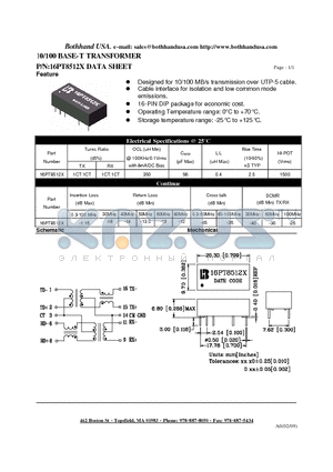 16PT8512X datasheet - 10/100 BASE-T TRANSFORMER