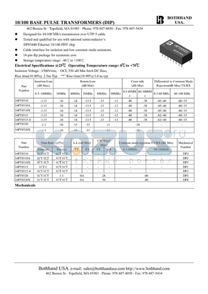 16PT8510A datasheet - 10/100 BASE PULSE TRANSFORMERS (DIP)