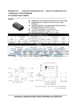 16PT8515 datasheet - 10/100 BASE-T TRANSFORMER