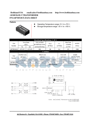 16PT8510CX datasheet - 10/100 BASE-T TRANSFORMER