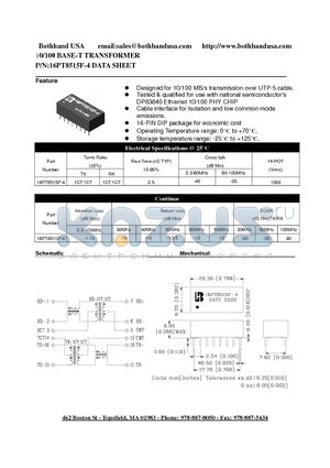 16PT8515F-4 datasheet - 10/100 BASE-T TRANSFORMER
