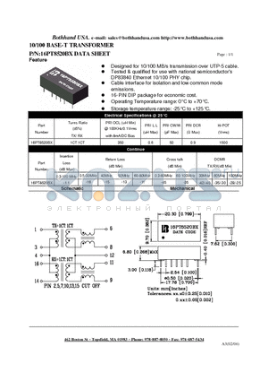 16PT8520BX datasheet - 10/100 BASE-T TRANSFORMER