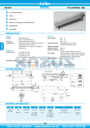 DBCDINM16QAS3 datasheet - DIN 41612 TYPE Q (REVERSED) - MALE