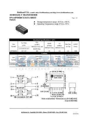 16PT8520CX datasheet - 10/100 BASE-T TRANSFORMER