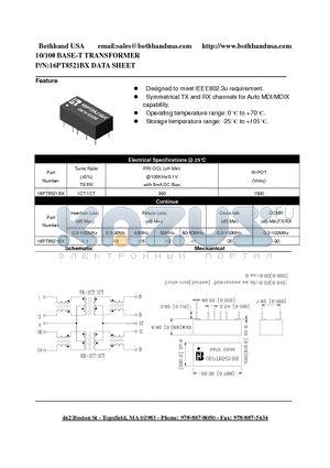 16PT8521BX datasheet - 10/100 BASE-T TRANSFORMER