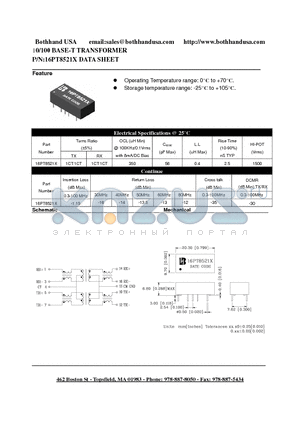 16PT8521X datasheet - 10/100 BASE-T TRANSFORMER