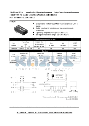 16PTH027 datasheet - 10/100/1000 PC CARD LAN MAGNETICS SOLUTIONS