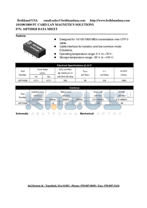 16PTH028 datasheet - 10/100/1000 PC CARD LAN MAGNETICS SOLUTIONS