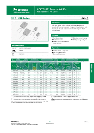 16R1000G datasheet - POLYFUSE Resettable PTCs