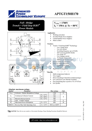 APTGT150H170 datasheet - Full - Bridge Trench  Field Stop IGBT Power Module