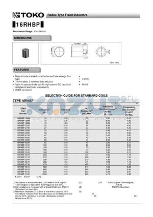 16RHBP-102K datasheet - Radial Type Fixed Inductors