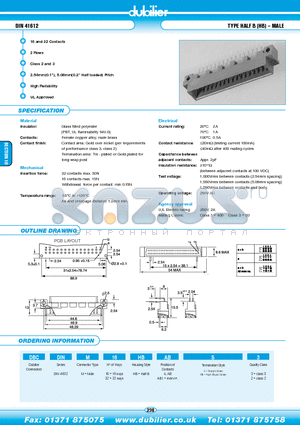 DBCDINM32HBAB1S2 datasheet - DIN 41612 TYPE HALF B (HB) - MALE