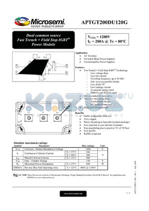 APTGT200DU120G datasheet - Dual common source Fast Trench  Field Stop IGBT Power Module