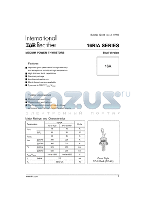16RIA120 datasheet - MEDIUM POWER THYRISTORS