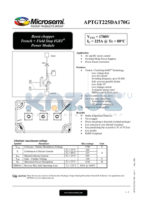 APTGT225DA170G datasheet - Boost chopper Trench  Field Stop IGBT Power Module