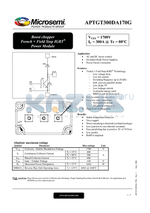 APTGT300DA170G datasheet - Boost chopper Trench  Field Stop IGBT Power Module