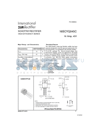 16SCYQ045C datasheet - SCHOTTKY RECTIFIER HIGH EFFICIENCY SERIES