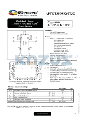 APTGT30DSK60T3G datasheet - Dual Buck chopper Trench  Field Stop IGBT Power Module