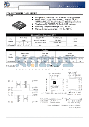 16ST0009MP datasheet - 10/100 BASE PCMCIA TRANSFORMER