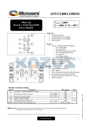 APTGT400A120D3G datasheet - Phase leg Trench  Field Stop IGBT Power Module