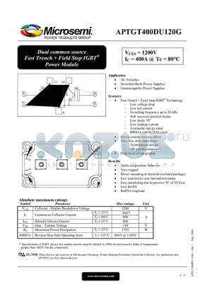 APTGT400DU120G datasheet - Dual common source Fast Trench  Field Stop IGBT Power Module