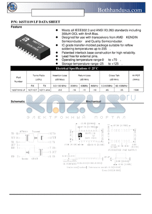 16ST1119-LF datasheet - 10/100 BASE-T SINGLE PORT TRANSFOMER