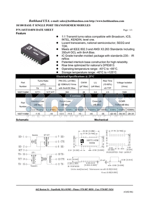 16ST1148M datasheet - 10/100 BASE-T SINGLE PORT TRANSFORMER MODULES