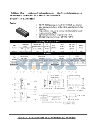 16ST6129 datasheet - 10/100BASE-T ETHERNET ISOLATION TRANSFORMER