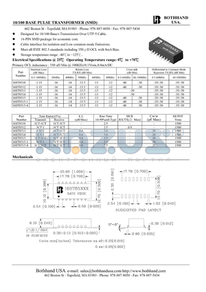 16ST8510_1 datasheet - 10/100 BASE PULSE TRANSFORMER (SMD)