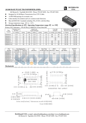 16ST8515 datasheet - 10/100 BASE PULSE TRANSFORMER (SMD)