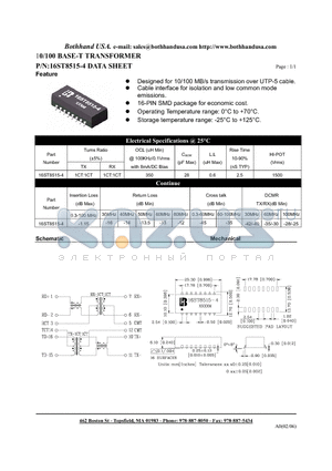 16ST8515-4 datasheet - 10/100 BASE-T TRANSFORMER