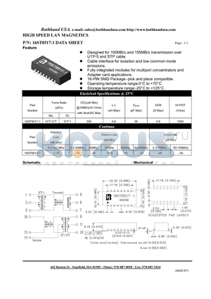 16ST8517-1 datasheet - HIGH SPEED LAN MAGNETICS