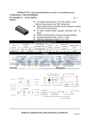 16ST8517A datasheet - 10/100 BASE-T TRANSFORMER
