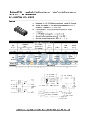 16ST8520X datasheet - 10/100 BASE-T TRANSFORMER