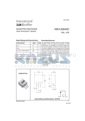 16SYJQ045C datasheet - SCHOTTKY RECTIFIER HIGH EFFICIENCY SERIES