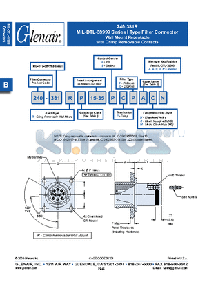 240-381RNF15-35PC datasheet - Wall Mount Receptacle with Crimp Removable Contacts