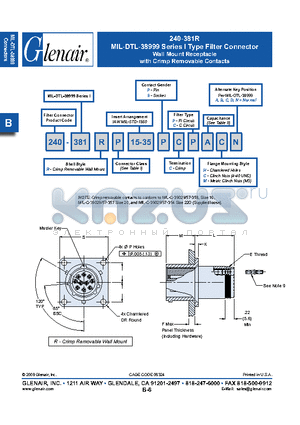240-381RP15-35SC datasheet - Wall Mount Receptacle with Crimp Removable Contacts