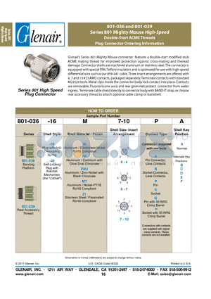 801-036 datasheet - Series 801 Mighty Mouse High-Speed Double-Start ACME Threads