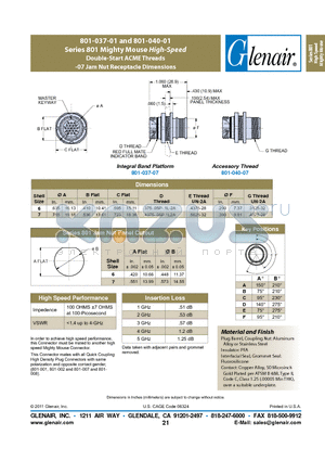 801-037-01 datasheet - Series 801 Mighty Mouse High-Speed Double-Start ACME Threads