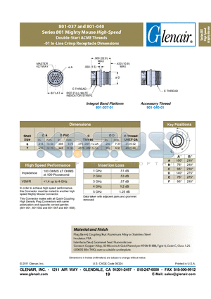 801-037 datasheet - Series 801 Mighty Mouse High-Speed Double-Start ACME Threads