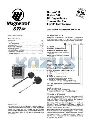 801-2-31-A40 datasheet - KotronTM II Series 801 RF Capacitance Transmitter For Level/Flow/Volume