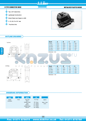 DBCDMPH09 datasheet - D TYPE CONNECTOR HOOD METALISED PLASTIC HOODS